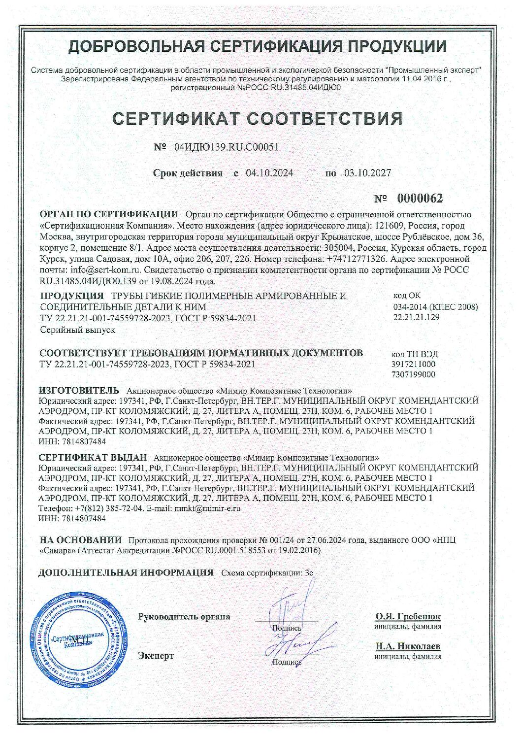 ГПАТ и соединения сертификат соответствия