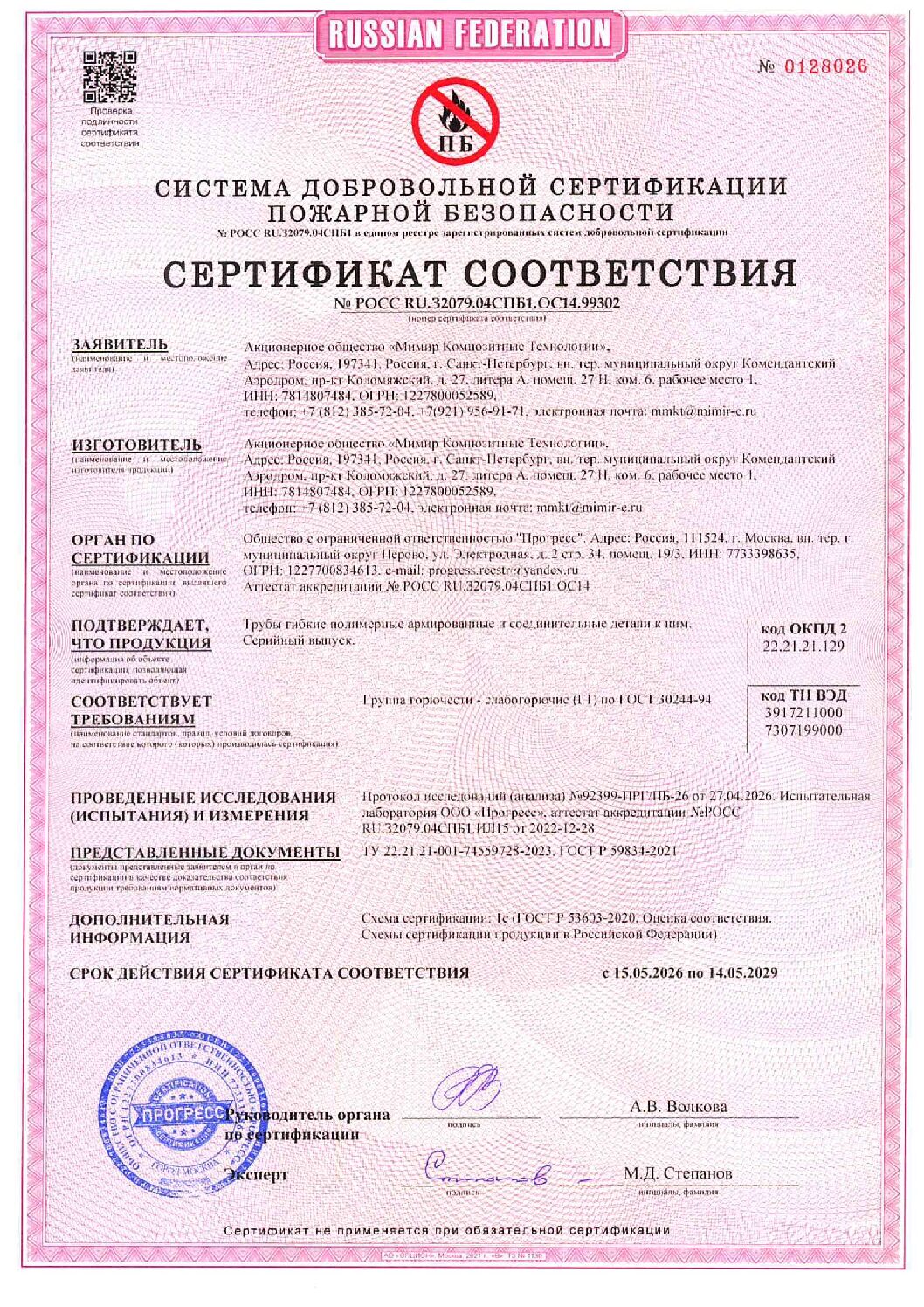 ГПАТ сертификат соответствия пожарной безопасности